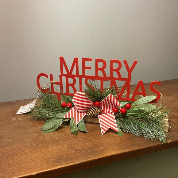 NWT- Red Metal MERRY CHRISTMAS- 4 Tier Wooden Glass LED Candle Holder Decoration - Picture 6 of 17